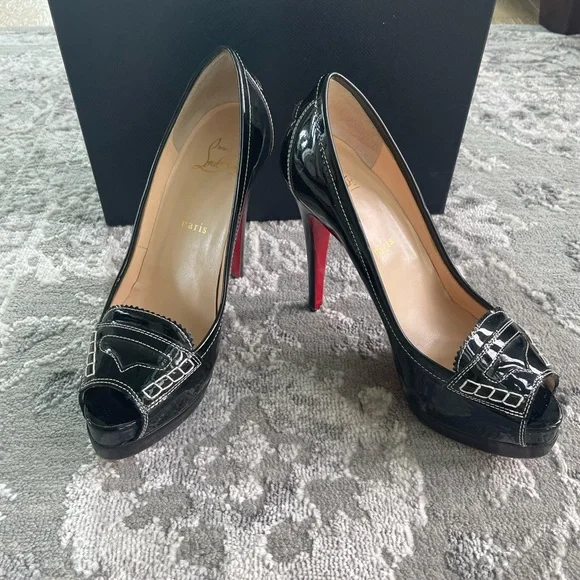 Christian Louboutin black peep toe platform stiletto size 37.5 - Picture 1 of 7